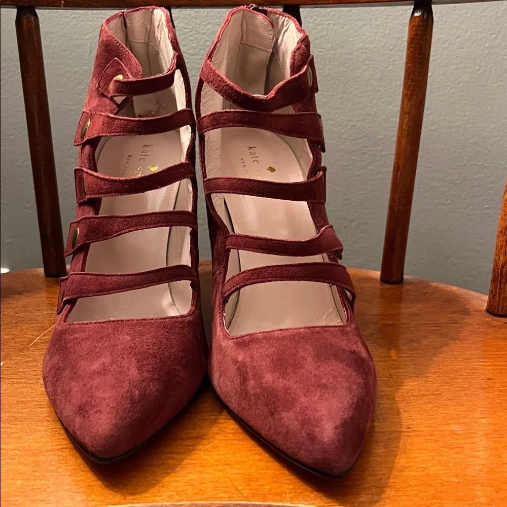 Kate Spade Vero Cuoio burgundy suede ankle-strap High Heel Pumps Size 7